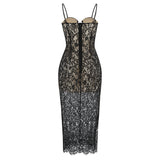 Elegant Black Lace Luxury Slip Dress! Sexy Style Gentlelady's Event Dress Designer Fashion 2209