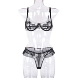 Black Mesh White Trim! Sexy Embroidery See-through Lingerie Bra and Panty Matching Set, Embroidery Underwear - KellyModa Store