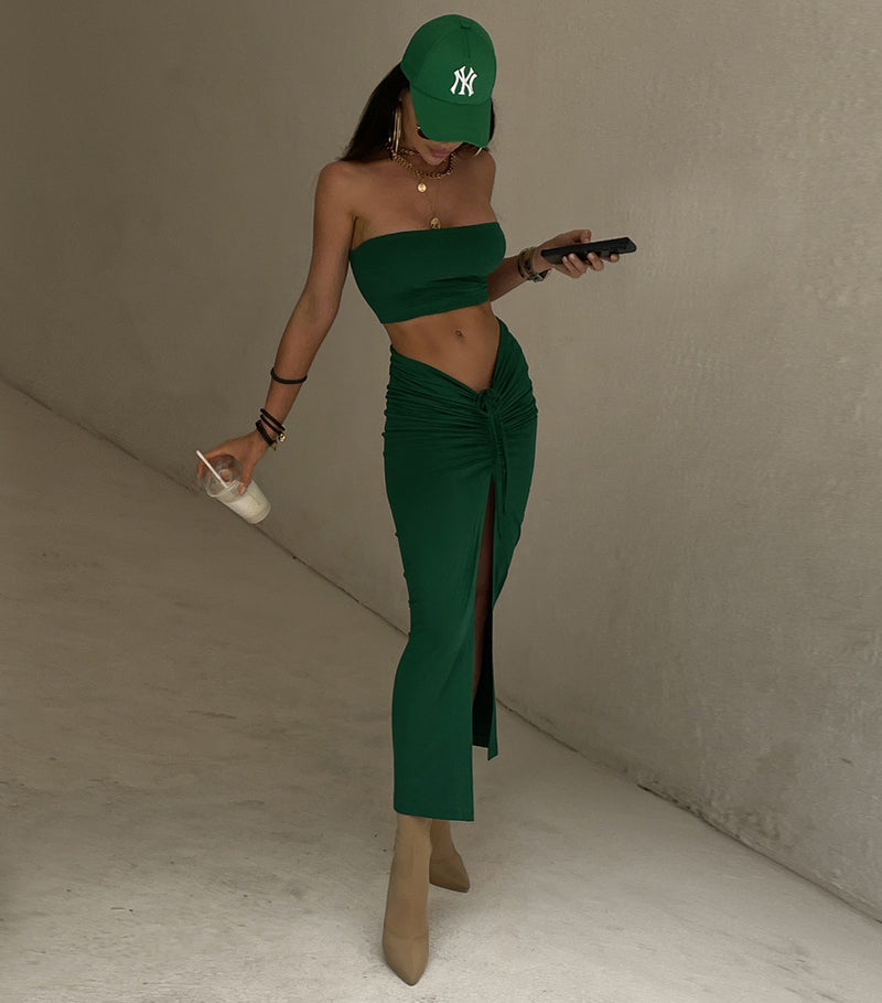 Sexy Strapless Crop Top and Skirt 2-piece Set! Sexy Top Slim Fitting Cyber Celebrity Fashion 2111 - KellyModa Store