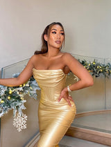 Glossy Gold PU Leather Strapless Hip Shaping Mini Dress! Sexy Dress Party Dress Night Dress Ball Dress Clubwear 2209