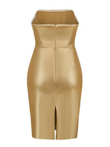 Glossy Gold PU Leather Strapless Hip Shaping Mini Dress! Sexy Dress Party Dress Night Dress Ball Dress Clubwear 2209