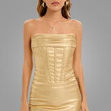 Glossy Gold PU Leather Strapless Hip Shaping Mini Dress! Sexy Dress Party Dress Night Dress Ball Dress Clubwear 2209