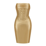 Glossy Gold PU Leather Strapless Hip Shaping Mini Dress! Sexy Dress Party Dress Night Dress Ball Dress Clubwear 2209