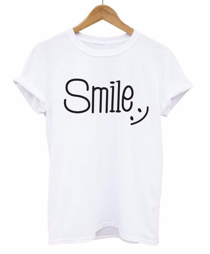 Smile : ) Emoji! Loose Fitting Cotton Tee Shirt, Quotes Shirts, Slogan T-shirts - KellyModa Store