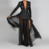 Exquisite Black Chic Blazer and Mesh Long Skirt 2-Piece Set! High Street Fashion Trendy 2112 - KellyModa Store