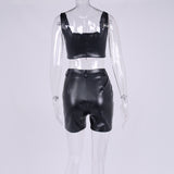 Sexy Patent Vegan PU Leather Crop Slip Top and shorts 2-piece set! Sexy Slip NightClub Fashion 2111 - KellyModa Store