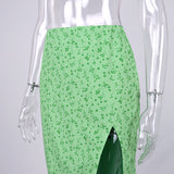 Green Floral Skirt ! High split Floral Skirt Sexy Casual Celebrity Fashion 2112 - KellyModa Store