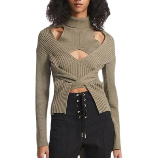 Cut Out Turtle Neck Sweater Top Knitwear! See through Sexy Sweater Top Celebrity Fashion 2111 - KellyModa Store