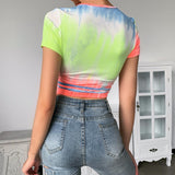 Tie-Dyed Rainbow Color Short Sleeve Top ! Sexy Crop Top Cyber Fashion 2201