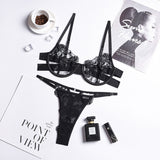 Mysterious Floral! See-through Mesh Lingerie Bra and Panty Set, Sexy Lingerie, Embroidery Underwear - KellyModa Store