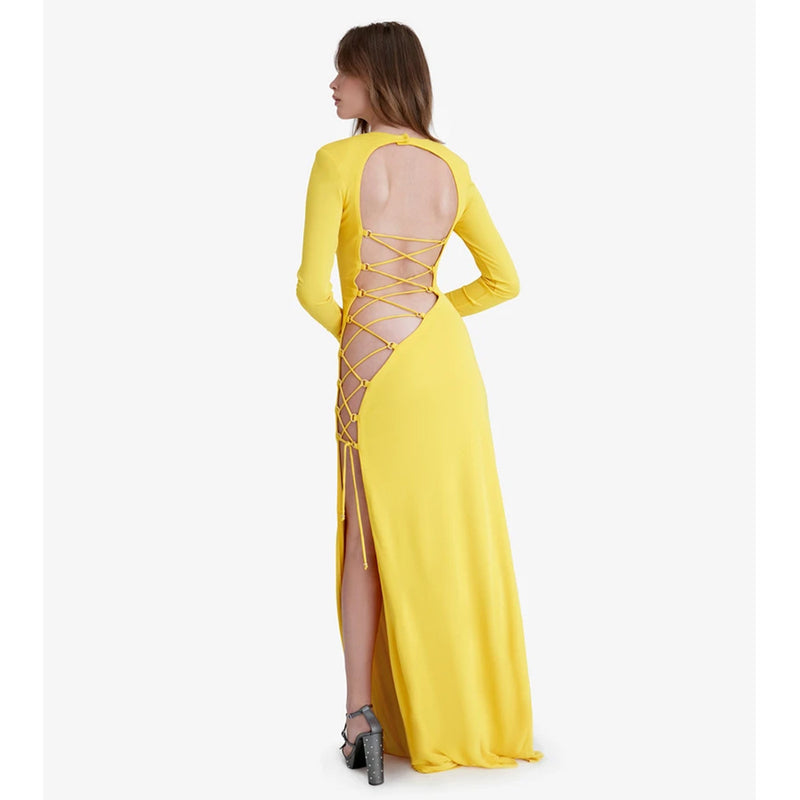 Show the Back! Long Sleeve Laced-Up Back Hollow-out Long Maxi Dress! Long Dress Party Dress 2112 - KellyModa Store