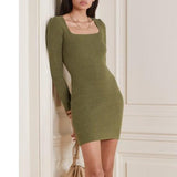 Minimal Solid Color Sweater Dress 3 Colors! Slim Fitting Knitwear Celebrity Fashion 2202