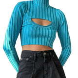 Sexy Turtle Neck Crop Top Knitwear 4 Colors! See through Sexy Knitted Top Celebrity Fashion 2111 - KellyModa Store