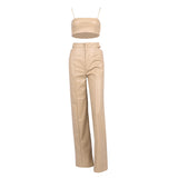 Sexy Patent Vegan PU Leather Crop Slip Top and Pants 2-piece set! Sexy Slip NightClub Fashion 2111 - KellyModa Store