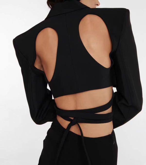 Daring Cut Out Crop Blazer Top ! Sexy Black Office Fashion Top Blazer 2303