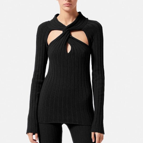 Twisted Cut Off Sweater Top Knitwear! See through Sexy Sweater Top Celebrity Fashion 2210