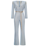 Shine Blingbling Plunged Jumpsuit! Sexy Long Sleeve Jumpsuit Cyber Celebrity Fashion 2207