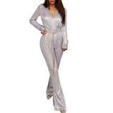 Shine Blingbling Plunged Jumpsuit! Sexy Long Sleeve Jumpsuit Cyber Celebrity Fashion 2207