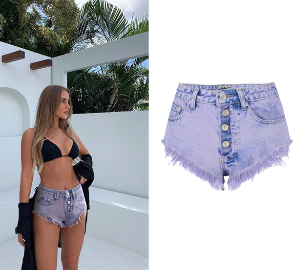 Faint Purple Distressed Jeans, Denim Shorts Hot Pants, Bottoms, Femme Bottoms - KellyModa Store