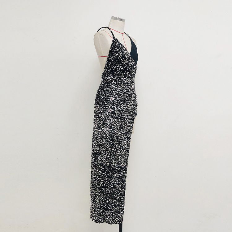 Starry Blingbling Shining Black Sequins Event Slip Dress! Sexy Dress Party Dress 2208