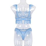Mist blue! Sexy Embroidered See-through Mesh Lingerie Bra and Panty Set, Sexy Lingerie, Embroidery Underwear - KellyModa Store