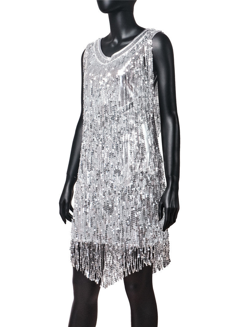 Fringed Shining Mini Slip Dress with Sequins! Sexy Clubwear Blingbling 2207