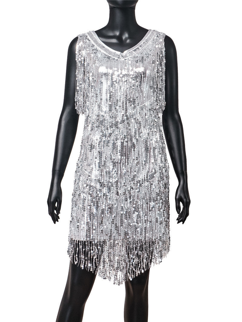 Fringed Shining Mini Slip Dress with Sequins! Sexy Clubwear Blingbling 2207