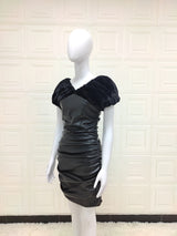 Fur and Leather! Luxury Black Low Cut Sleeveless Dress ! Sexy Event Dress Winter Dress 2112 - KellyModa Store