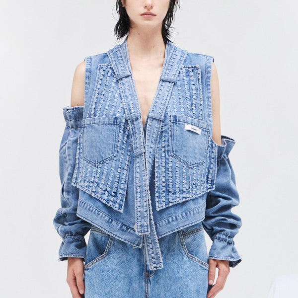 Denim Vest with Sleeves Like Jacket! Chic Top Jeans Jacket Celebrity Fashion 2211