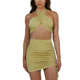 Sexy Tied Halter Crop Top and Skirt 2-piece Set! Sexy Top and Skirt Cyber Celebrity Fashion 2111 - KellyModa Store