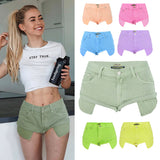 Sweet Macaron Color Jeans, Denim Shorts Hot Pants, Bottoms, Femme Bottoms - KellyModa Store