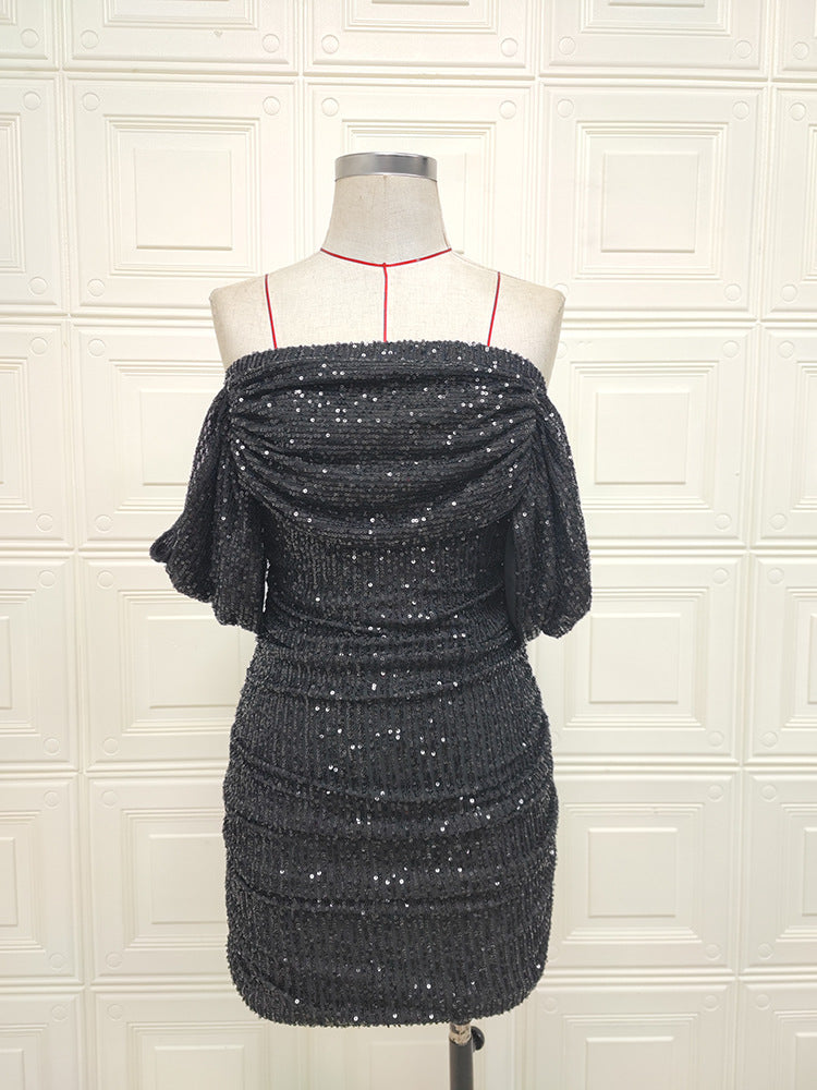 Black Shine Strapless Hip Dress! Sexy Party Event Halter Night Dress Hot Fashion 2205