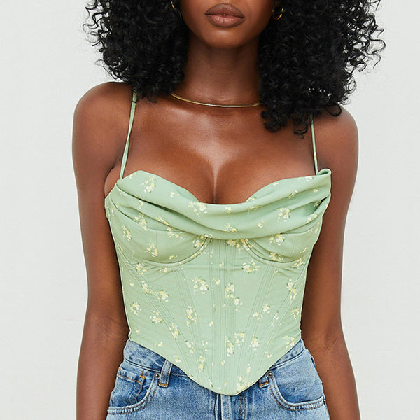 Printed Floral Crop Slip Top! Sexy Cropped Slip Top Club Top Cyber Celebrity Fashion 2111 - KellyModa Store