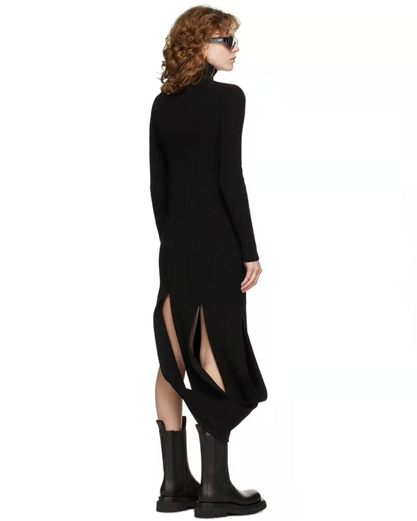Indie Designer Irregular Knitted Sweater Dress! Slim Fitting Knitwear Celebrity Fashion 2207