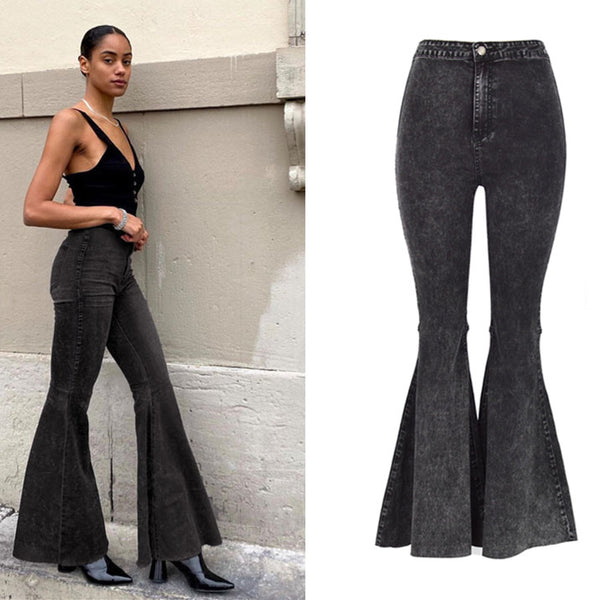 Retro exaggerated Flared Black! Women Jeans, Denim, Bell Bottom Women Jeans, Femme Bottoms, Bell Bottom - KellyModa Store