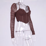 Wrinkled Mesh Halter Crop Top! Sexy See-through Cropped Top  Cyber Celebrity Fashion 2111 - KellyModa Store