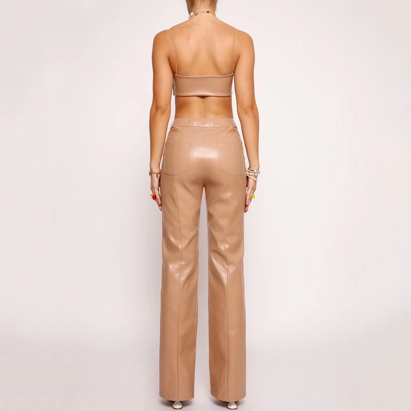 Sexy Patent Vegan PU Leather Crop Slip Top and Pants 2-piece set! Sexy Slip NightClub Fashion 2111 - KellyModa Store