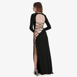 Show the Back! Long Sleeve Laced-Up Back Hollow-out Long Maxi Dress! Long Dress Party Dress 2112 - KellyModa Store