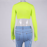 Uniquely Designed Tied Crop Top! Sexy Cropped Long Sleeve Cyber Celebrity Fashion 2111 - KellyModa Store