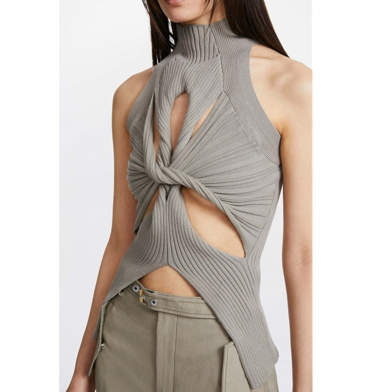 Hollow Out Ribbed Sweater Top Sleeveless! Sexy Designer Ribbed Basic Crop Top Cyber Fashion 2203