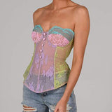 Embroidered Sexy Mesh Lace Strapless Top! Cropped Top See-through Cyber Celebrity Fashion 2112 - KellyModa Store