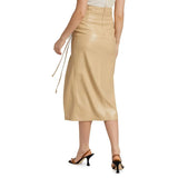 Laced-up Faux Leather Long Skirt! PU leather  Hip-Hugger, Women Skirt Fashion 2202