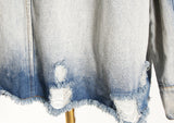 Tie Dyed! Boy Friend Plus Sized Ripped Buttoned-up Denim Jeans Shirt Blouse, Denim Women's Shirt 2210