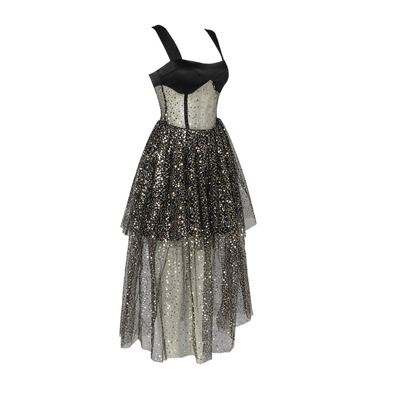 Blingbling Fairy Mesh Dress! Shining Sequins Luxury Party Slip Dress Hot Women Fashion 2201