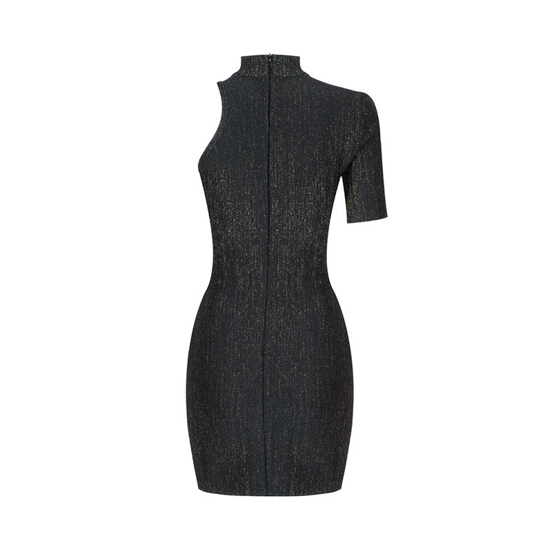 Flickering Asymmetric Hollow Out Ribbed Knitwear Dress! Slim Fitting Knitwear Celebrity Fashion 2201