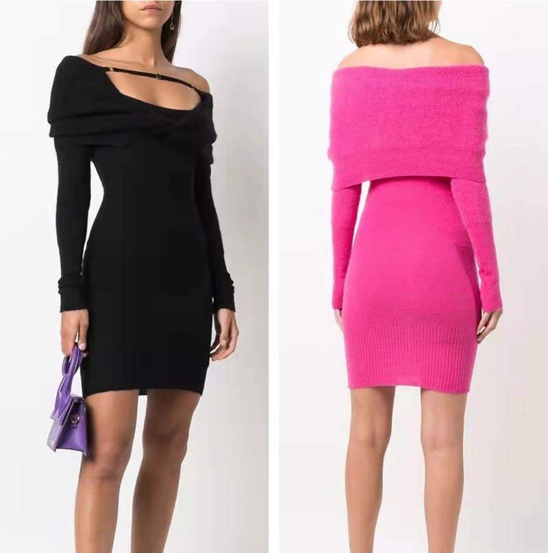 Strapless Sexy Knitted Sweater Dress 3 Colors! Slim Fitting Knitwear Celebrity Fashion 2111 - KellyModa Store