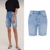 Cropped straige leg Blue Jeans Denim Shorts Pants, Bottoms, Women Jeans Shorts - KellyModa Store