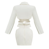 Long Sleeves White Cut Out Blazer Top and mini Skirt 2-Piece Set! High Street Fashion 2112 - KellyModa Store