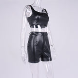 Sexy Patent Vegan PU Leather Crop Slip Top and shorts 2-piece set! Sexy Slip NightClub Fashion 2111 - KellyModa Store