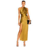 Goddess's Choice! Shining Gold Color Luxury One Shoulder Event Long Dress! Event Dress 2112 - KellyModa Store